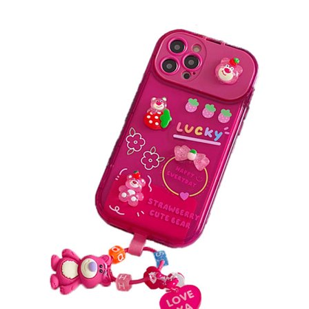 Mobilskal Silikon Mjukt Spegelstativ Transparent Tecknat Mönster Tryck Mobilskal med Snöre för IOS Rosröd för IOS 12Pro