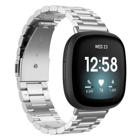 Fitbit Sense 2 / Versa 4 klockarmband i rostfritt stål med tre pärlor - Silver