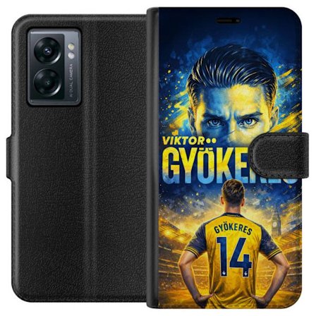 Kompatibelt Lommeboketui til OnePlus OnePlus Nord N300 Viktor Gyökeres fotballplakat i gult og blått med dramatisk stadionbakgrunn, sportillustrasjo