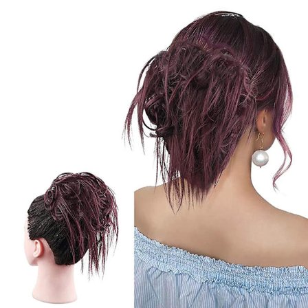 Sjuskete bolle med elastisk gummibånd parykk (mørk burgunder) 7"