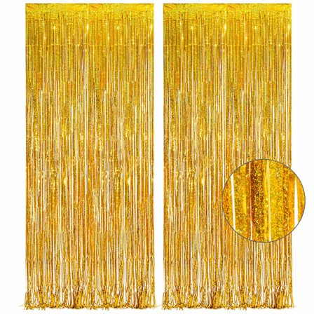 Kultaiset hapsureunaiset verhot - Folioreunaiset verhot juhlakoristeet - Virtaavat koristeet syntymäpäiväjuhliin, valmistujaisiin, kiitospäivän 
