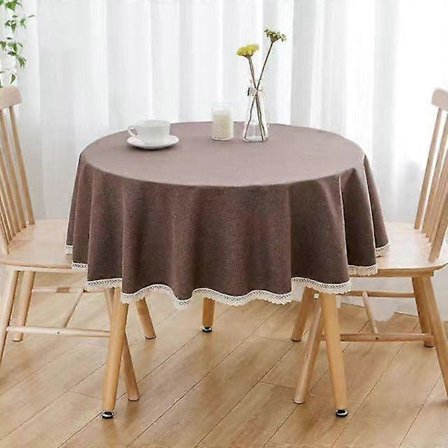 Rund ensfarvet dug med blonde i bomuld og hør til bryllupsspisestue dekoration (TC)