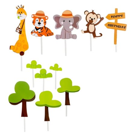 11 stk. skovdyr jungle kagetopper zoo løve cupcake topper jungle kagetopper kageprop tandstik til baby børn dreng drenge fødselsdagsfest dekoration
