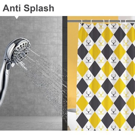 Suihkuverho, 180 x 180 cm, Homeenesto Suihkuverhot, Polyesterikangas, 12 Koukkua, Konepestävä, Keltainen Kuvio