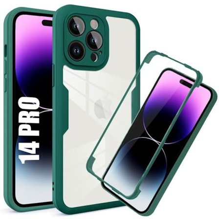 Coque - EF CONNECTION - för iPhone 14 Pro - Mörkgrön - 360° skydd - Stötdämpning