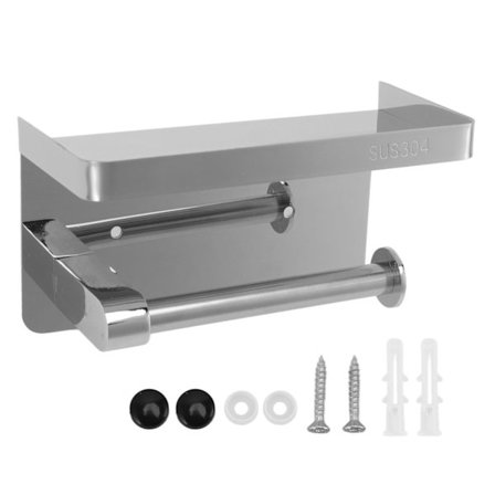 Veggmontert toalettpapirholder i rustfritt stål med hylle, minimalistisk vanntett design for bad