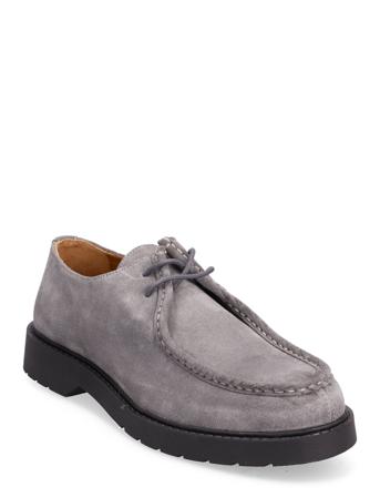 Slhtim Suede Moc-Toe Shoe B Mokasiner Lave Sko Grå Selected Homme*Betinget Tilbud