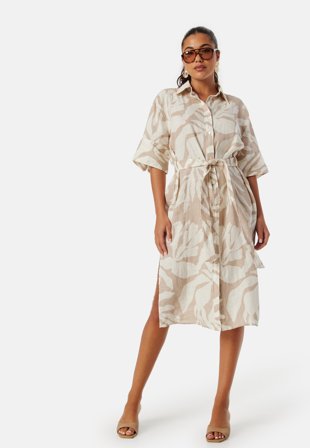GANT Palm Print Linen Shirt Dress Beige Klær