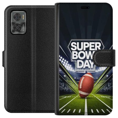 Yhteensopiva Lompakkokotelo Motorola Moto E22i Super Bowl Day juliste, jossa amerikkalainen jalkapallo valaistuksella varustetulla areenalla dramaatti
