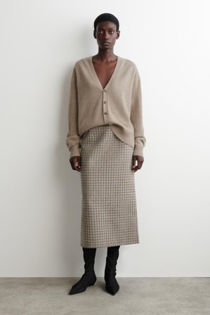 COS Women's Checked Double-Faced Wool Skirt in Beige