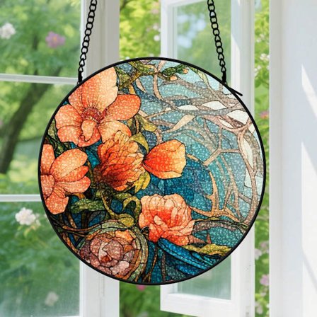Orange blomster Sun Catcher - Par Suncatchers med huse Kunstdekoration til kvinde mand, til housewarming fødselsdagsgave til ham hende