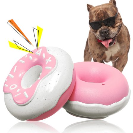 Hundetyggelegetøj egnet til aggressive tyggere, robust og holdbart pibende interaktivt hundelegetøj, creme-duftende donut (pink).