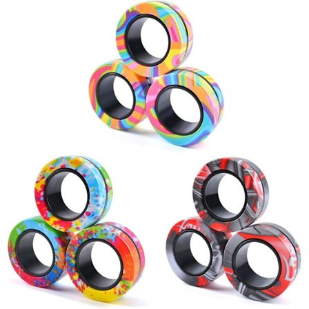 9-delt sett med magnetiske fingerring-stressreduserende leker, magnetisk fingertupp-gyro, stressreduserende fingertupp-gyro for barn og tenåringer