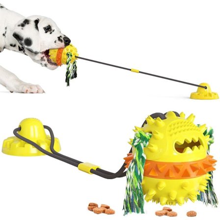 Interaktivt hundelegetøj til stærke tyggere – madudleverende bold med sugekop, trækkamp-legetøj og legetøj med lyd