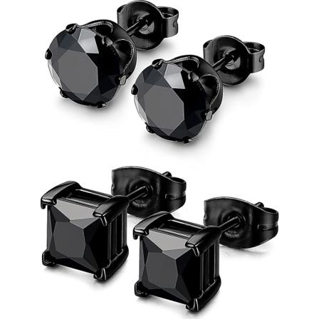 2 par rustfrit stål mænds kvinders Cz Stud øreringe gennemborede øreringe sort 20g 3-8mm