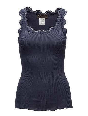 Silk Top W/ Lace T-shirts & Tops Sleeveless Blå Rosemunde