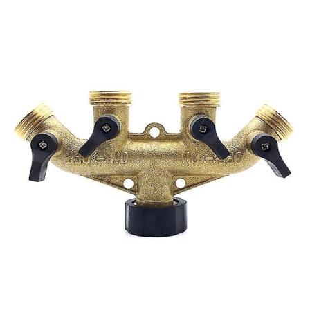 4 Way Heavy Duty trädgårdsslangsdelare i mässing, slangkoppling Slangtappadapter med 4 ventiler (1 st, guld)