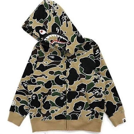 BAPE WGM Camo 3D Hettegenser med Glidelås Hai-Sweatshirt for Barn Gutter Jenter Ungdom Casual Jakke