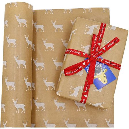 43cmx15M Rullepakke Julegavepapir, Kraftpapir med Juletræ Genanvendeligt Gavepapir