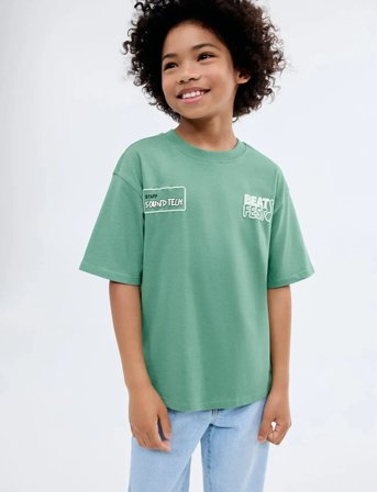 Mango Printed Embossed Letters T-Shirt - Green - 5-6