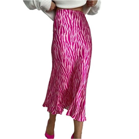 Kvinnors satin hög midja printed Casual A Line kjol