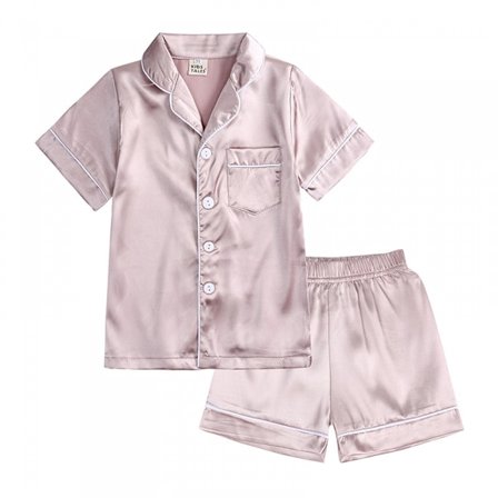 Liten pojke flickor kort satin pyjamas set, L(XTZ8380F)