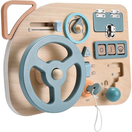 Bil-tema Småbarn Aktivitetsbrett - Montessori Aktivitetsbrett for Gutter og Jenter - 10-i-1 Sensorisk Trebrett, Læring og Moro