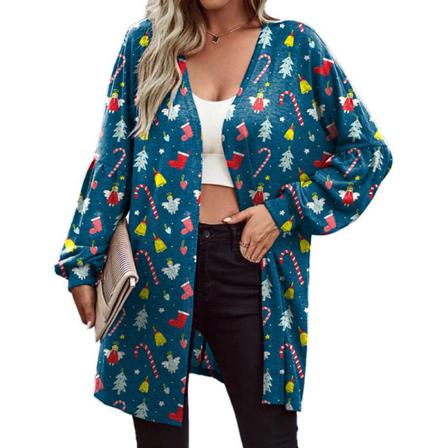 Dam Långärmad Jacka Snowflake Printed Xmas Lösa Cardigans