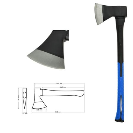 Handyxa, yxa, klyvyxa med handtag i fiberglass 1600 g