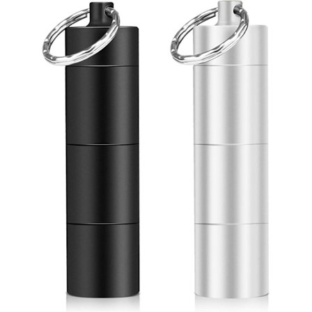 2-pakning pilleboks nøkkelringer, vanntett med 3 delbare rom, liten pilleboks for reise, liten pilleboks