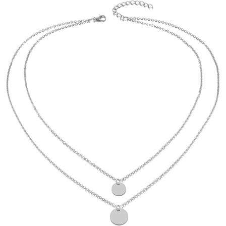 Dubbla lager paljetter Halsband Enkelt Coin Disc hänge halsband för kvinnor tjejer (silver)