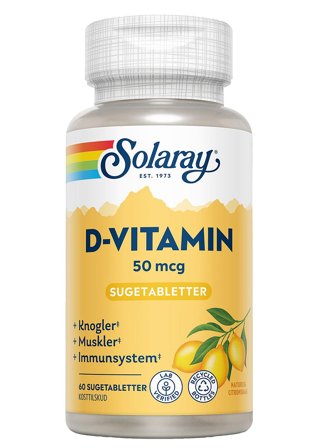 Solaray D-Vitamin 50 mcg 60 sugetabl., Helse & Madvarer, Vitaminer, D-vitamin