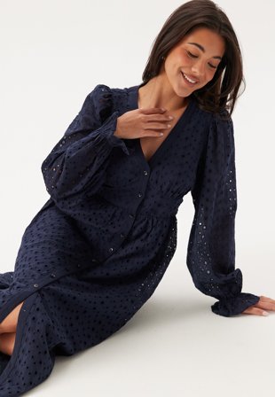 BUBBLEROOM Broderie Anglaise Midi Dress Dark blue 34