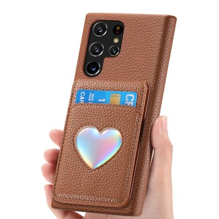 SAM S22 Ultra, etui med kortplads, faldbestandigt stativetui (brun)