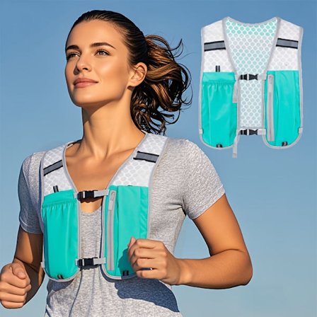 Lättvikts Unisex Sportväst med Fickor för Telefon och Vattenflaska - Inkluderar Justerbara Remmar, Fack med Dragkedja