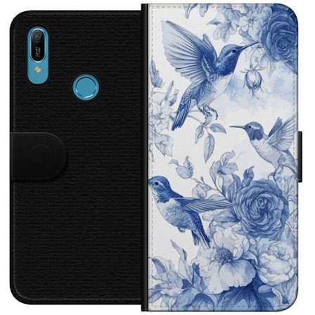 Kompatibel Tegnebogsetui til Huawei Y6 (2019) Fugle og blomster blå romantiskt mønster
