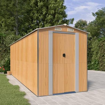 Vidaxl Trädgårdsskjul Ljusbrun 192x606x223 Cm Galvaniserat Stål Brun