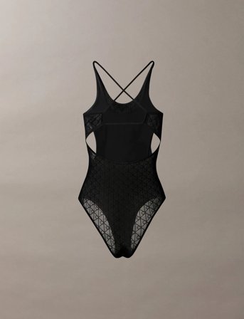 Calvin Klein Monogram Mesh Bodysuit - Black - L