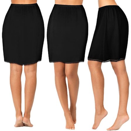 Kvindes Indre Halv Slip, Anti-Klæbende Underskørt Blonder Trim Over Knæ Halv Slip Skørt