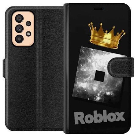 Kompatibel Tegnebogsetui til Samsung Samsung Galaxy A53 5G Minimalistisk sort og sølvfarvet Roblox-symbol med gylden krone og luksuriøs gamer-æstet