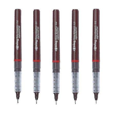 5 stk/pakke Rotring Tikky Graphic Pigmented Ink 0.1/0.2/0.3/0.4/0.5/0.7/0.8mm Engangsfôrpenn for grafisk design - Kunstmarkører -