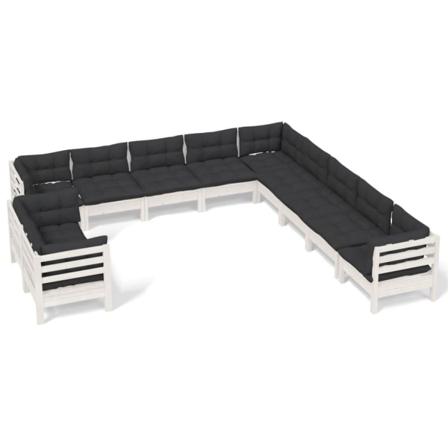 Vidaxl Loungegrupp Med Dynor 11 Delar Vit Massiv Furu Vit