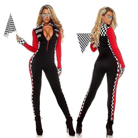 Sexig Dam Super Racer Bil Tjej Jumpsuit Racingförare Kostym Maskerad Outfit Hk