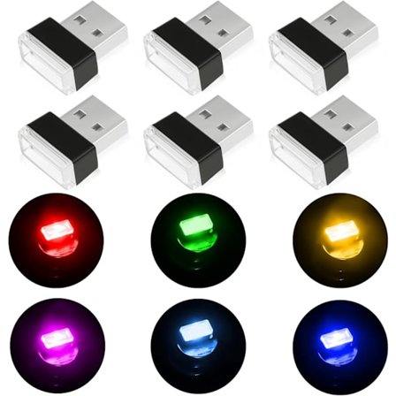 6 st USB Bil Ambient LED-lampor, 5V Monokrom Inredning för Bil/Laptop_tfrf