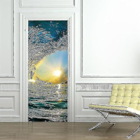 Vandtæt Pvc Selvklæbende 3d Tapet Dørklistermærker - Diy Træ Soveværelse-dm039-90x200cm(meili)