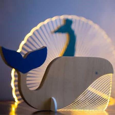 Træ Kreativ Udskæring Træ Ornamenter Kreativt Dyr Dekoration Med Led Lys Trædyr Håndværk Hul (Hval)