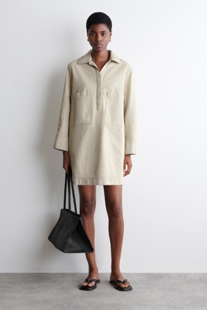 COS Women's Open Collar Denim Shirt Dress in Beige