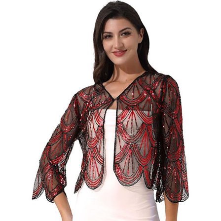 Lille Sequin Sjal til Kvinder - Grøn, Vintage Bolero Bryllup Aften