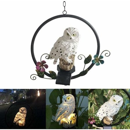 Solcelledrevet græsplænelampe, udendørs solcellelys havelampe dekoration vandtæt ugle design, med metal krog, to græsplæne havelamper (hvid krog)