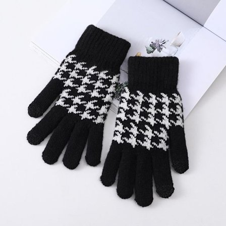 Hundtannstrikkede hansker, varme berøringsskjermhansker, svart